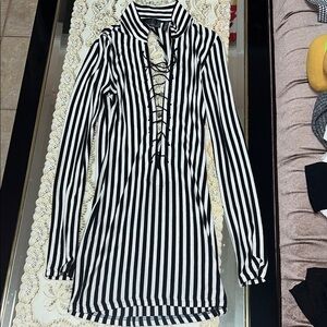 guess dress black white XS Guess Black White Striped Spaghetti Strap Maxi Dress Preppy Y2K Retro Resort